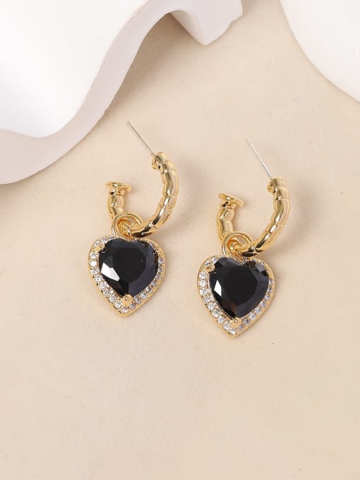 black Brass Cubic Zirconia Heart Luxury Drop Earring