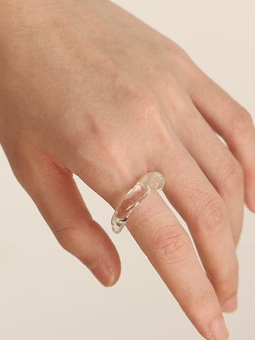 ACCA Transparent Glass White Round Minimalist Band Ring 1
