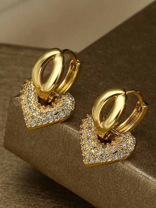 43785 Brass Cubic Zirconia Heart Dainty Stud Earring