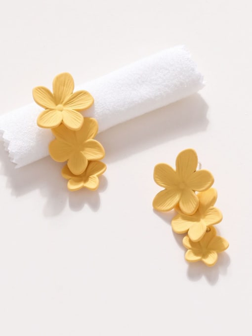 14k Gold Brass Enamel Flower Minimalist Drop Earring
