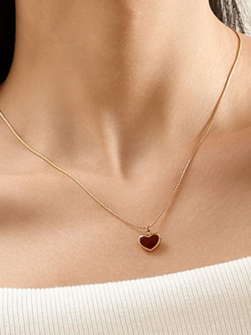 Five Color Titanium Steel Enamel Heart Minimalist Necklace 1