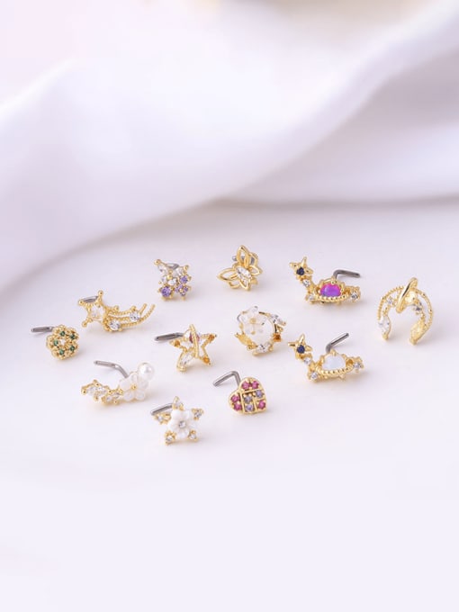 HISON Stainless steel Cubic Zirconia Flower Hip Hop Nose Studs 4