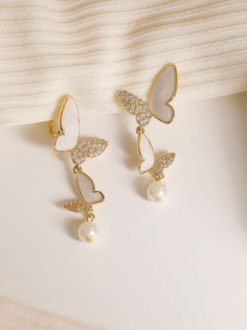 HYACINTH Brass Cubic Zirconia Butterfly Dainty Stud Earring 2