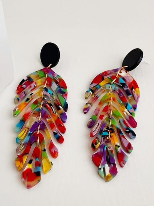 Colored leaf shaped earrings Zinc Alloy Cellulose Acetate Leaf Trend Drop Earring