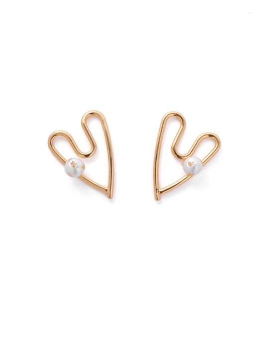 Gold (large) Brass Imitation Pearl Heart Vintage Stud Earring