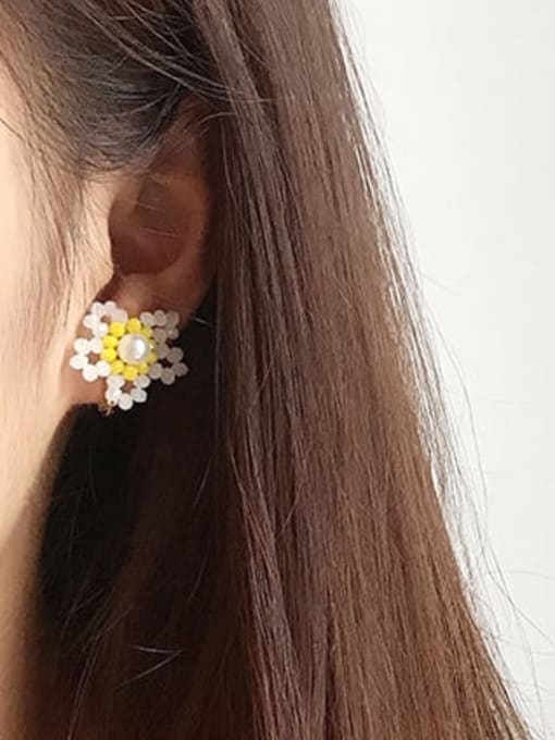 Five Color Alloy Bead Enamel Flower Cute Stud Earring 1