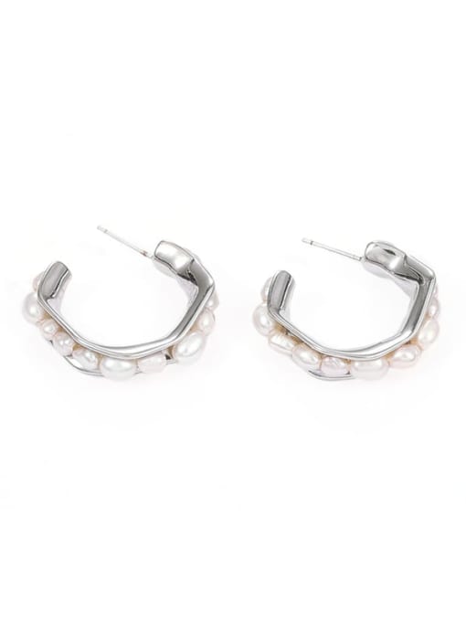 steel Brass Imitation Pearl Geometric Minimalist Stud Earring