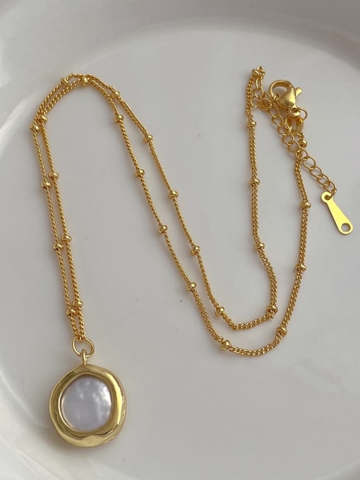 ZRUI Brass Imitation Pearl Geometric Minimalist Necklace 3