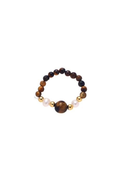 Five Color Brass Tiger Eye Minimalist Band Ring 0