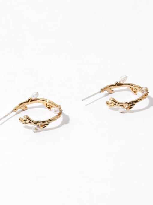 Branch Earrings Brass Imitation Pearl Geometric Minimalist Stud Earring