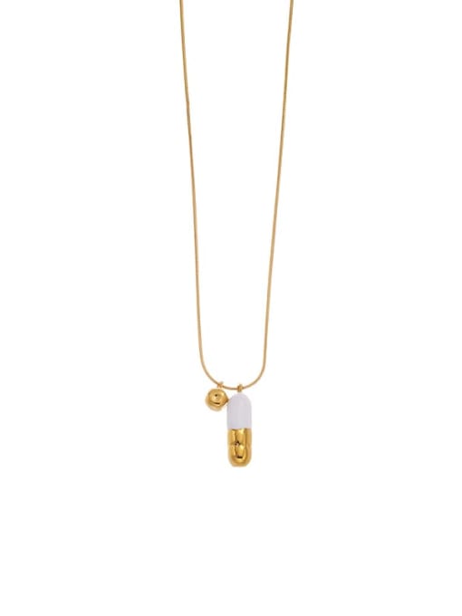 golden Brass Enamel Geometric Minimalist Long Strand Necklace