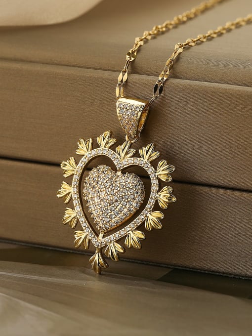 23306 Brass Cubic Zirconia Heart Dainty Necklace