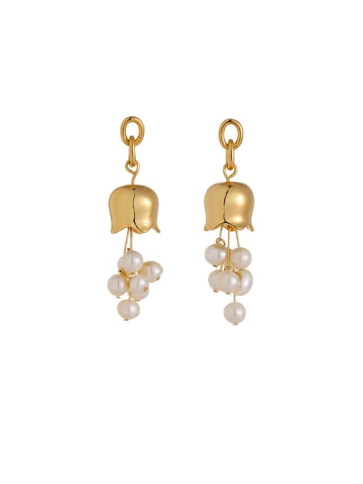 ACCA Brass Imitation Pearl Bell Minimalist Drop Earring