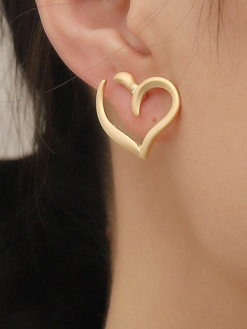 HYACINTH Brass Hollow Heart Minimalist Stud Trend Korean Fashion Earring 1