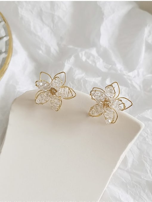 HYACINTH Copper Crystal Flower Minimalist Stud Trend Korean Fashion Earring 1