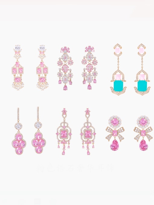 OUOU Brass Cubic Zirconia Multi Color Geometric Luxury Cluster Earring
