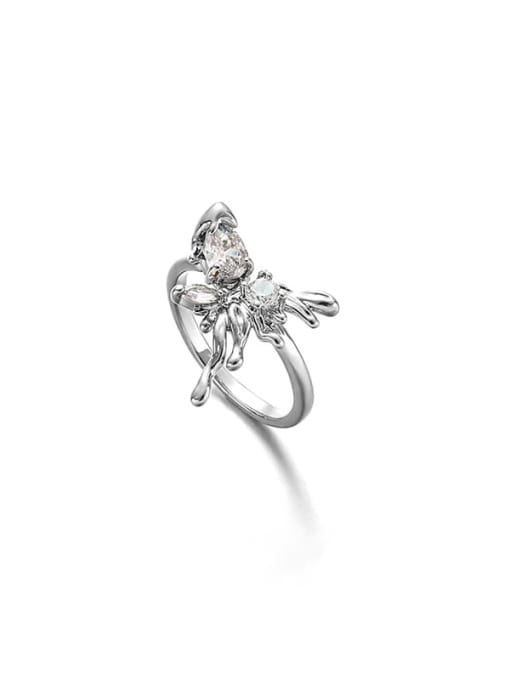 TINGS Brass Cubic Zirconia Butterfly Hip Hop Band Ring 3
