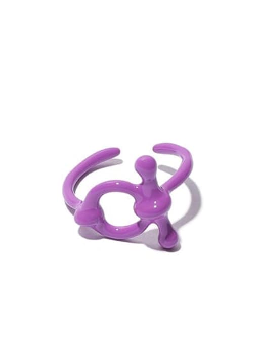 1 purple (US. 6 Ring) Brass Enamel Geometric Vintage Band Ring