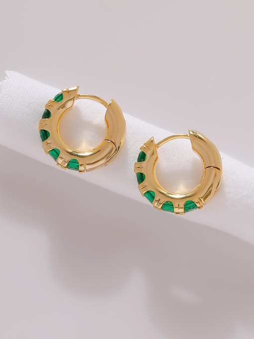 16K gold green) Brass Rhinestone Geometric Vintage Huggie Earring