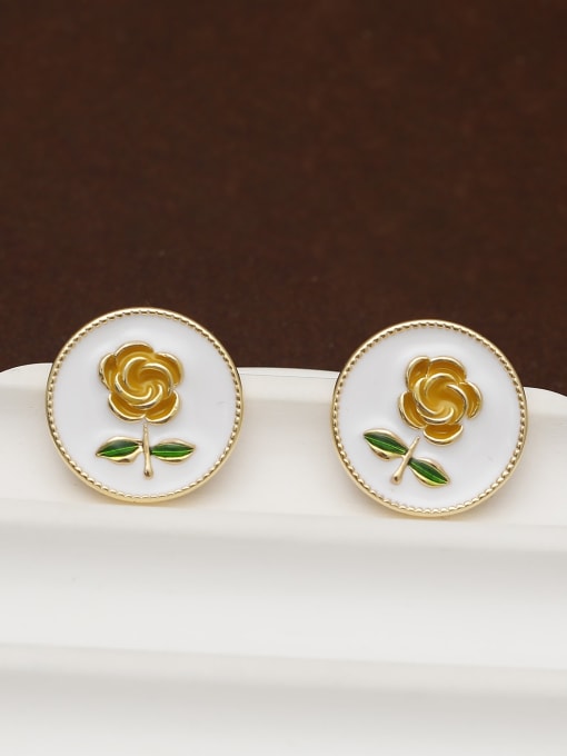 Light Gold Brass Enamel Flower Minimalist Stud Earring