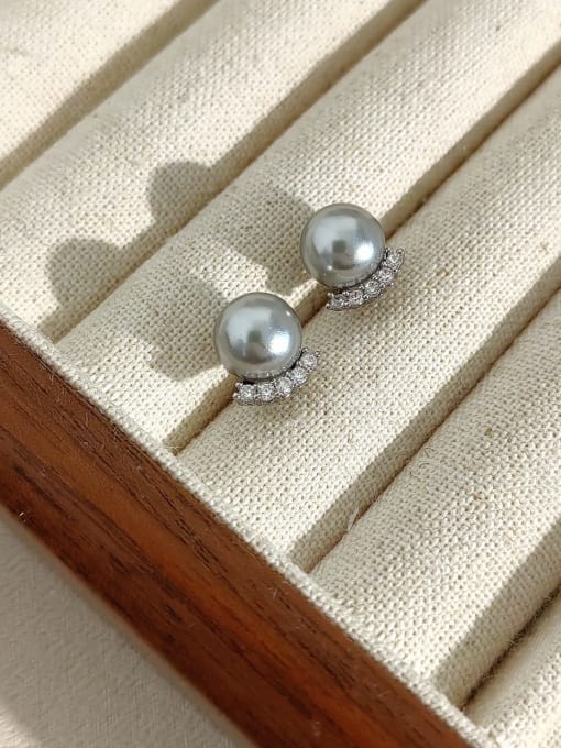 White K 8 Gray Brass Imitation Pearl Geometric Minimalist Stud Earring