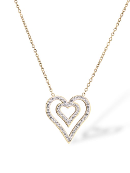 23992 Titanium Steel Cubic Zirconia Heart Minimalist Necklace