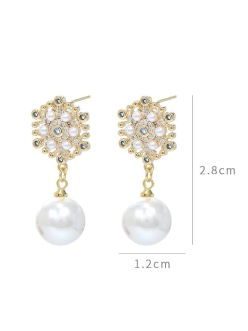 YOUH Brass Imitation Pearl Flower Dainty Stud Earring 3