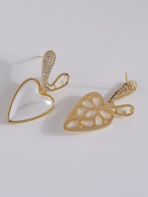 HYACINTH Brass Imitation Pearl Heart Dainty Stud Earring 2