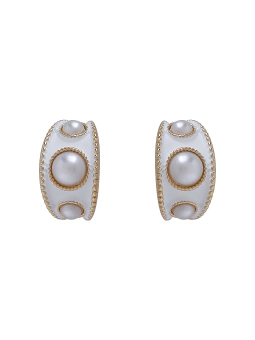 HYACINTH Brass Imitation Pearl Enamel Geometric Trend Stud Earring 0