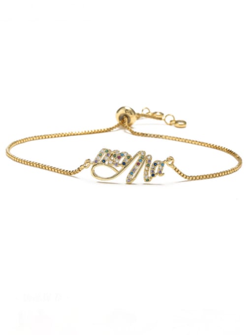 30479 Brass Cubic Zirconia Letter Vintage Adjustable Bracelet
