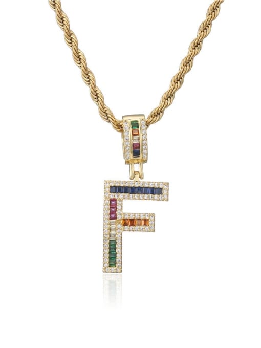 F Brass Cubic Zirconia  Vintage Letter Pendant Necklace