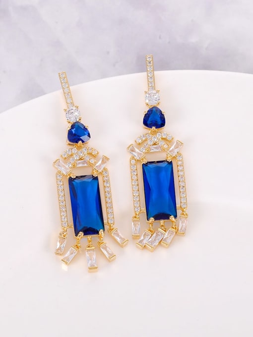 Spinel blue Brass Cubic Zirconia Geometric Tassel  Luxury Cluster Earring