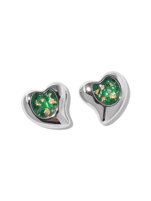 TINGS Brass Cubic Zirconia Heart Vintage Stud Earring