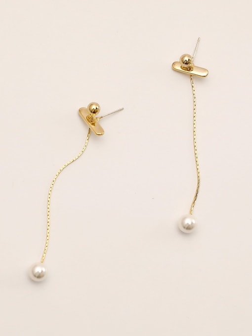 14k gold Brass Imitation Pearl Tassel Minimalist Threader Trend Korean Fashion Earring