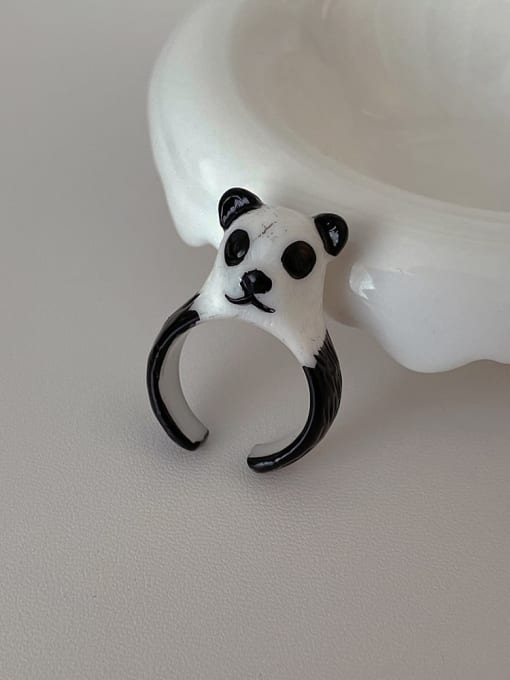 Black Panda Ring Brass Resin Icon Cute Band Ring
