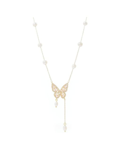 YOUH Brass Cubic Zirconia Butterfly  Dainty Lariat Necklace 0