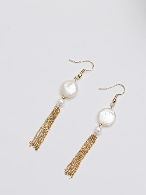 14K gold Copper Freshwater Pearl Tassel Minimalist Hook Trend Korean Fashion Earring