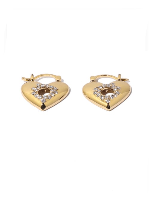 golden Brass Cubic Zirconia Heart Vintage Huggie Earring