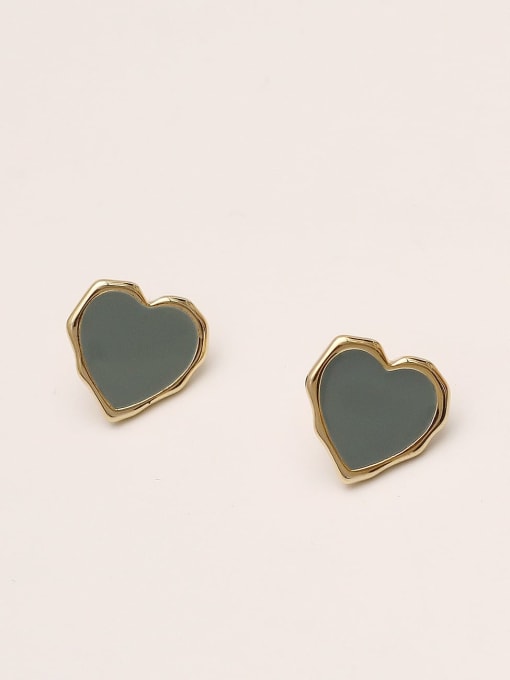 14k Gold light blue Brass Enamel Heart Minimalist Stud Trend Korean Fashion Earring