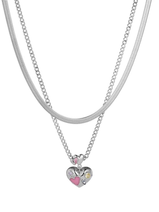 TINGS Brass Cubic Zirconia Heart Hip Hop Multi Strand Necklace 2