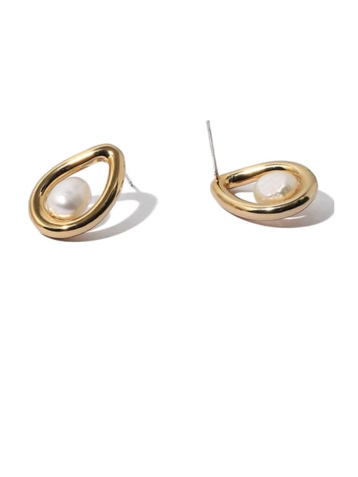 ACCA Brass Imitation Pearl Water Drop Vintage Stud Earring