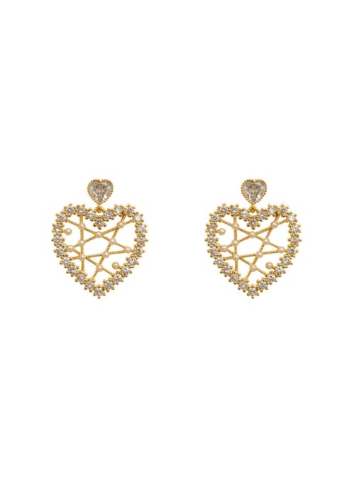 14k Gold Brass Cubic Zirconia Heart Vintage Drop Trend Korean Fashion Earring