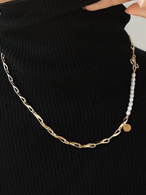 ACCA Brass Freshwater Pearl Geometric Vintage Hollow Chain Necklace 3