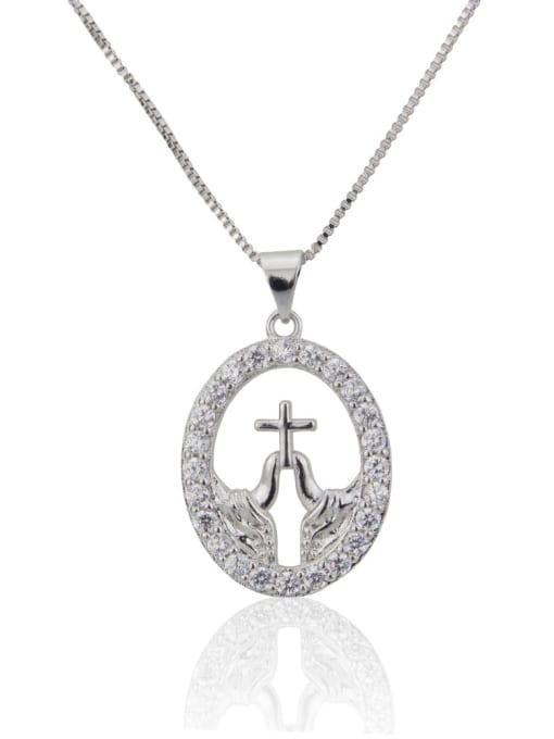 silvery Brass Rhinestone Cross Minimalist Necklace