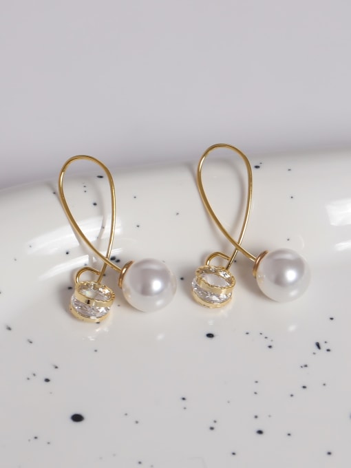 14k Gold Brass Imitation Pearl Geometric Minimalist Stud Earring