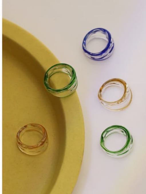 Five Color Hand Glass Geometric Minimalist Stackable Ring 0