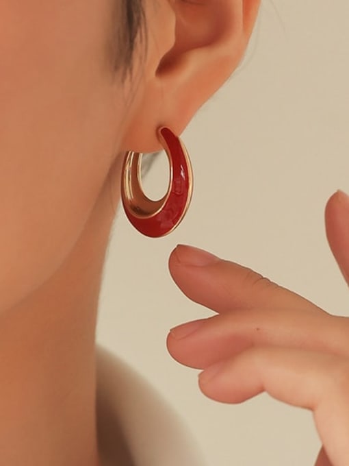 Five Color Brass Enamel Geometric Minimalist Huggie Earring 1