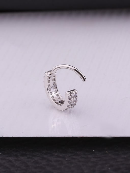 HISON Brass Cubic Zirconia White Geometric Minimalist Hoop Earring 0