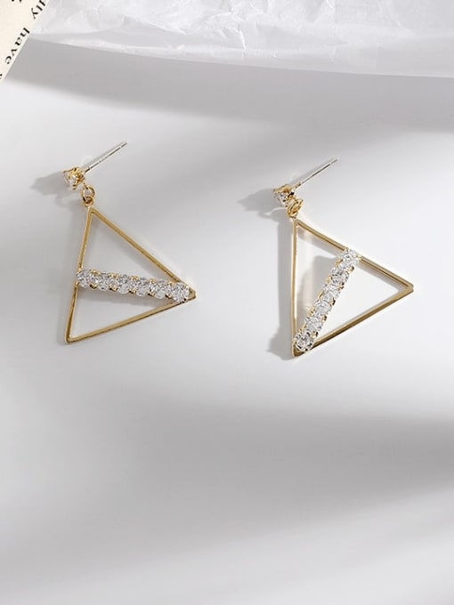 HYACINTH Copper Cubic Zirconia Triangle Minimalist Stud Trend Korean Fashion Earring 0
