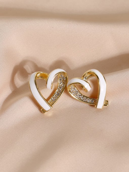 14k Gold White Brass Enamel Heart Minimalist Stud Earring
